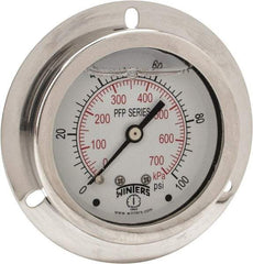 Winters - 2-1/2" Dial, 1/4 Thread, 0-100 Scale Range, Pressure Gauge - Front Flange Panel Mount, Center Back Connection Mount, Accurate to 1.6% of Scale - USA Tool & Supply