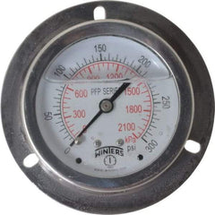 Winters - 2-1/2" Dial, 1/4 Thread, 0-300 Scale Range, Pressure Gauge - Front Flange Panel Mount, Center Back Connection Mount, Accurate to 1.6% of Scale - USA Tool & Supply