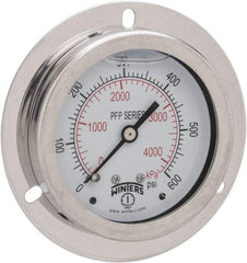 Winters - 2-1/2" Dial, 1/4 Thread, 0-600 Scale Range, Pressure Gauge - Front Flange Panel Mount, Center Back Connection Mount, Accurate to 1.6% of Scale - USA Tool & Supply