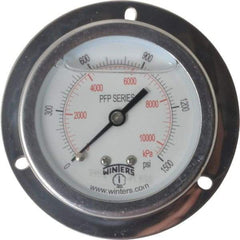 Winters - 2-1/2" Dial, 1/4 Thread, 0-1,500 Scale Range, Pressure Gauge - Front Flange Panel Mount, Center Back Connection Mount, Accurate to 1.6% of Scale - USA Tool & Supply