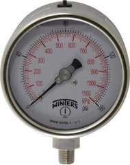 Winters - 4" Dial, 1/4 Thread, 0-160 Scale Range, Pressure Gauge - Lower Connection Mount, Accurate to 1% of Scale - USA Tool & Supply