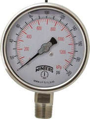 Winters - 4" Dial, 1/2 Thread, 0-200 Scale Range, Pressure Gauge - Lower Connection Mount, Accurate to 1% of Scale - USA Tool & Supply