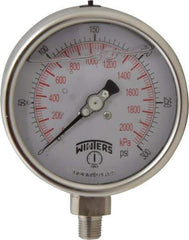 Winters - 4" Dial, 1/4 Thread, 0-300 Scale Range, Pressure Gauge - Lower Connection Mount, Accurate to 1% of Scale - USA Tool & Supply