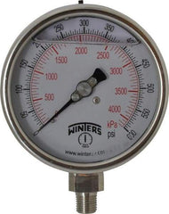 Winters - 4" Dial, 1/4 Thread, 0-600 Scale Range, Pressure Gauge - Lower Connection Mount, Accurate to 1% of Scale - USA Tool & Supply
