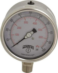 Winters - 4" Dial, 1/2 Thread, 0-1,000 Scale Range, Pressure Gauge - Lower Connection Mount, Accurate to 1% of Scale - USA Tool & Supply