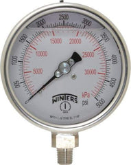 Winters - 4" Dial, 1/4 Thread, 0-5,000 Scale Range, Pressure Gauge - Lower Connection Mount, Accurate to 1% of Scale - USA Tool & Supply