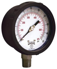 Winters - 4" Dial, 1/4 Thread, 30-0-100 Scale Range, Pressure Gauge - Lower Connection Mount, Accurate to 1% of Scale - USA Tool & Supply