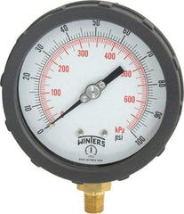 Winters - 4" Dial, 1/4 Thread, 0-100 Scale Range, Pressure Gauge - Lower Connection Mount, Accurate to 1% of Scale - USA Tool & Supply