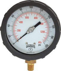 Winters - 4" Dial, 1/4 Thread, 0-200 Scale Range, Pressure Gauge - Lower Connection Mount, Accurate to 1% of Scale - USA Tool & Supply