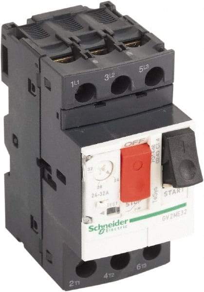 Schneider Electric - 32 Amp, 690 VAC at 50/60 Hz, 3 Pole, Bolt On, Clip Motor Circuit Breaker - Thermal Magnetic Trip, Multiple Breaking Capacity Ratings, 78mm Deep x 89mm High x 45mm Wide - USA Tool & Supply