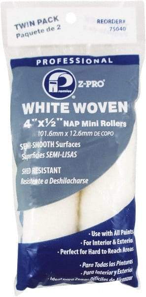 Premier Paint Roller - 1/2" Nap, 4" Wide Paint Mini Roller Covers - Semi-Rough Texture, Woven - USA Tool & Supply
