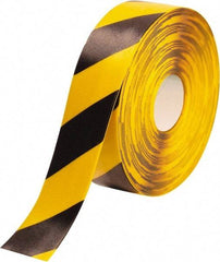 PRO-SAFE - Black & Yellow Striped PVC Tape - 3" Wide x 100' Long x 50 mil Thick, General Traffic - USA Tool & Supply