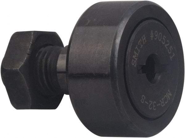 Accurate Bushing - 52mm Roller Diam x 24mm Width, 20mm Stud Diam x 40.5mm Length, Stud Cam Follower - Carbon Steel, 21mm Thread Length, M20 x 1.5 Thread, 66mm OAL, 19,500 N Dynamic Cap, 32,000 N Static Cap - USA Tool & Supply