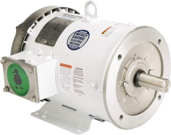 Leeson - 3 Max hp, 1,800 Max RPM, Premium Efficient Electric AC DC Motor - 230/460 V Input, Three Phase, 182TC Frame, C-Face with Base Mount, TEFC Enclosure - USA Tool & Supply