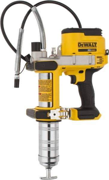 DeWALT - 10,000 Max psi, Flexible Battery-Operated Grease Gun - 16 oz Capacity, Bulk & Cartridge Fill, Includes Shoulder Strap - USA Tool & Supply