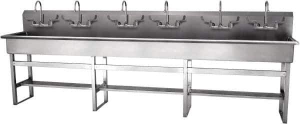 SANI-LAV - 117" Long x 16-1/2" Wide Inside, 1 Compartment, Grade 304 Stainless Steel Hand Sink-Pedestal Mount - 16 Gauge, 120" Long x 20" Wide x 45" High Outside, 8" Deep - USA Tool & Supply