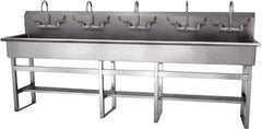 SANI-LAV - 97" Long x 16-1/2" Wide Inside, 1 Compartment, Grade 304 Stainless Steel Hand Sink-Pedestal Mount - 16 Gauge, 100" Long x 20" Wide x 45" High Outside, 8" Deep - USA Tool & Supply