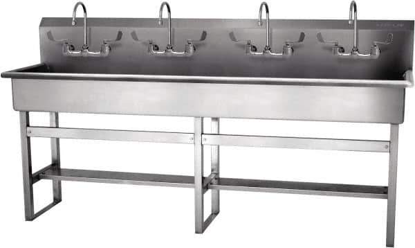 SANI-LAV - 77" Long x 16-1/2" Wide Inside, 1 Compartment, Grade 304 Stainless Steel Hand Sink-Pedestal Mount - 16 Gauge, 80" Long x 20" Wide x 45" High Outside, 8" Deep - USA Tool & Supply