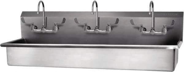 SANI-LAV - 57" Long x 16-1/2" Wide Inside, 1 Compartment, Grade 304 Stainless Steel Hand Sink-Wall Mount - 16 Gauge, 60" Long x 20" Wide x 18" High Outside, 8" Deep - USA Tool & Supply