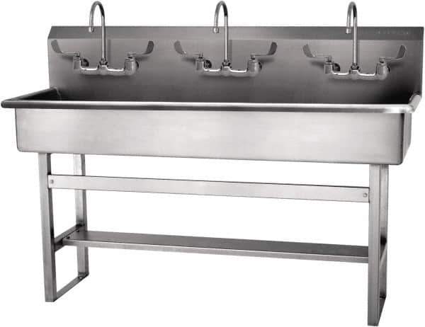 SANI-LAV - 57" Long x 16-1/2" Wide Inside, 1 Compartment, Grade 304 Stainless Steel Hand Sink-Pedestal Mount - 16 Gauge, 60" Long x 20" Wide x 45" High Outside, 8" Deep - USA Tool & Supply