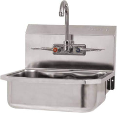 SANI-LAV - 14" Long x 11" Wide Inside, 1 Compartment, Grade 304 Stainless Steel Hand Sink-Wall Mount - 18 Gauge, 16" Long x 15-1/4" Wide x 22-3/4" High Outside, 5" Deep - USA Tool & Supply