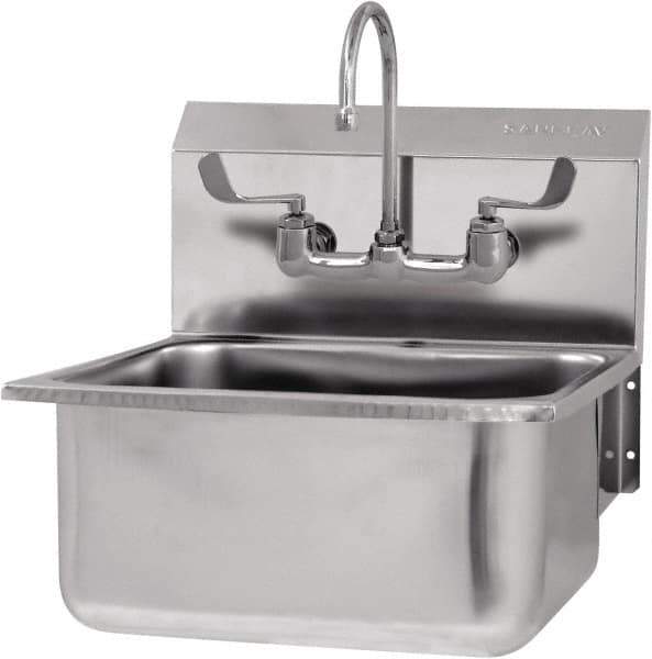 SANI-LAV - 19" Long x 16" Wide Inside, 1 Compartment, Grade 304 Stainless Steel Hand Sink-Wall Mount - 18 Gauge, 21" Long x 20" Wide x 24" High Outside, 10" Deep - USA Tool & Supply