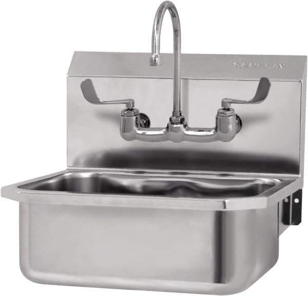 SANI-LAV - 17" Long x 14" Wide Inside, 1 Compartment, Grade 304 Stainless Steel Hand Sink-Wall Mount - 18 Gauge, 19" Long x 18" Wide x 21" High Outside, 7" Deep - USA Tool & Supply