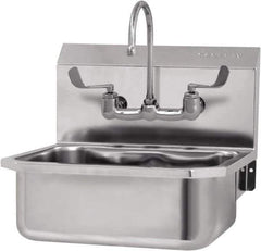 SANI-LAV - 17" Long x 14" Wide Inside, 1 Compartment, Grade 304 Stainless Steel Hand Sink-Wall Mount - 18 Gauge, 19" Long x 18" Wide x 21" High Outside, 7" Deep - USA Tool & Supply