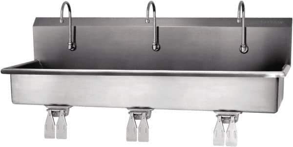 SANI-LAV - 57" Long x 16-1/2" Wide Inside, 1 Compartment, Grade 304 Stainless Steel Hands Free Hand Sink - 16 Gauge, 60" Long x 20" Wide x 18" High Outside, 8" Deep - USA Tool & Supply