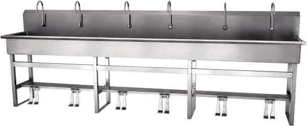 SANI-LAV - 117" Long x 16-1/2" Wide Inside, 1 Compartment, Grade 304 Stainless Steel Hands Free Hand Sink - 16 Gauge, 120" Long x 20" Wide x 45" High Outside, 8" Deep - USA Tool & Supply