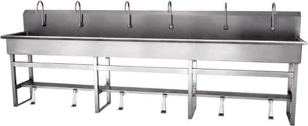 SANI-LAV - 117" Long x 16-1/2" Wide Inside, 1 Compartment, Grade 304 Stainless Steel Hands Free Hand Sink - 16 Gauge, 120" Long x 20" Wide x 45" High Outside, 8" Deep - USA Tool & Supply