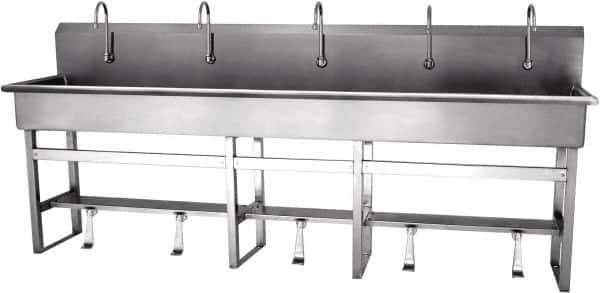 SANI-LAV - 97" Long x 16-1/2" Wide Inside, 1 Compartment, Grade 304 Stainless Steel Hands Free Hand Sink - 16 Gauge, 100" Long x 20" Wide x 45" High Outside, 8" Deep - USA Tool & Supply