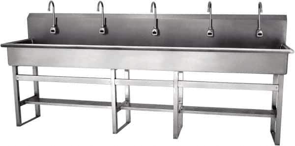 SANI-LAV - 97" Long x 16-1/2" Wide Inside, 1 Compartment, Grade 304 Stainless Steel Hands Free Hand Sink - 16 Gauge, 100" Long x 20" Wide x 45" High Outside, 8" Deep - USA Tool & Supply