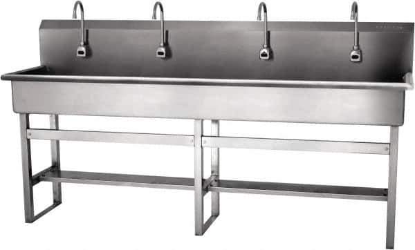 SANI-LAV - 77" Long x 16-1/2" Wide Inside, 1 Compartment, Grade 304 Stainless Steel Hands Free Hand Sink - 16 Gauge, 80" Long x 20" Wide x 45" High Outside, 8" Deep - USA Tool & Supply