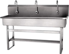 SANI-LAV - 57" Long x 16-1/2" Wide Inside, 1 Compartment, Grade 304 Stainless Steel Hands Free Hand Sink - 16 Gauge, 60" Long x 20" Wide x 45" High Outside, 8" Deep - USA Tool & Supply