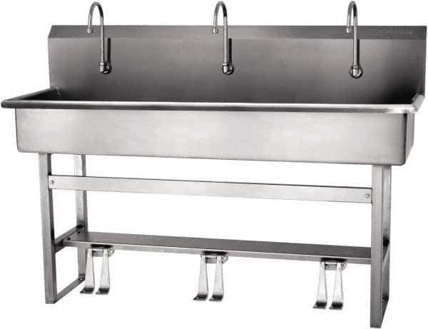 SANI-LAV - 57" Long x 16-1/2" Wide Inside, 1 Compartment, Grade 304 Stainless Steel Hands Free Hand Sink - 16 Gauge, 60" Long x 20" Wide x 45" High Outside, 8" Deep - USA Tool & Supply