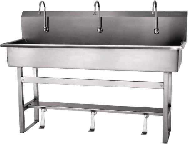 SANI-LAV - 57" Long x 16-1/2" Wide Inside, 1 Compartment, Grade 304 Stainless Steel Hands Free Hand Sink - 16 Gauge, 60" Long x 20" Wide x 45" High Outside, 8" Deep - USA Tool & Supply