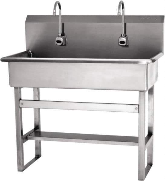 SANI-LAV - 57" Long x 16-1/2" Wide Inside, 1 Compartment, Grade 304 Stainless Steel Hands Free Hand Sink - 16 Gauge, 40" Long x 20" Wide x 45" High Outside, 8" Deep - USA Tool & Supply