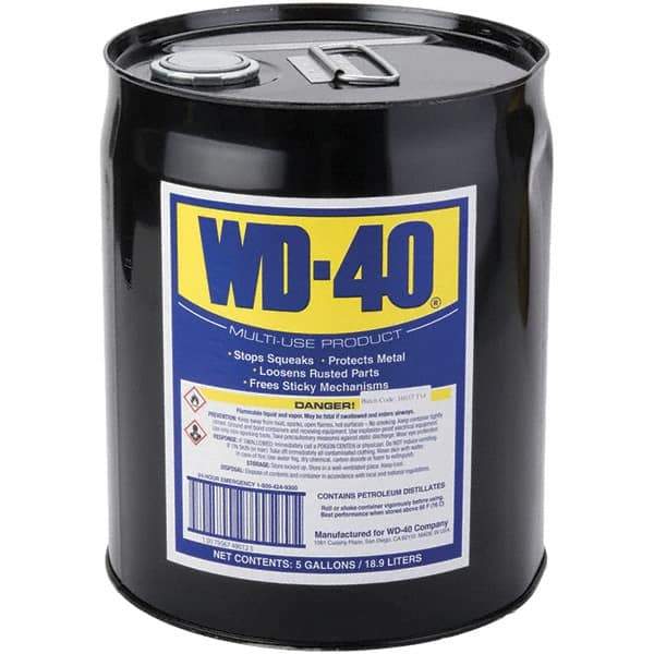 WD-40 - 5 Gal Pail Multi-Use Product - Bulk, Liquid, Stop Squeaks, Removes & Protects, Loosens Rusted Parts, Free Sticky Mechanisms, Drives Out Moisture - USA Tool & Supply