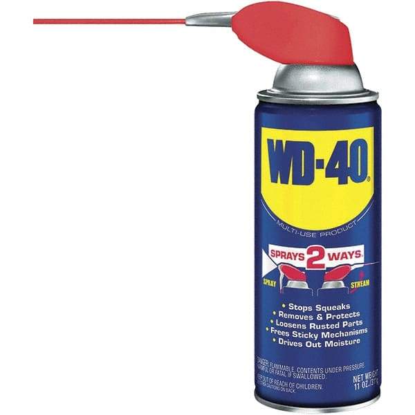 WD-40 - 11 oz Multi-Use Product with Smart Straw, Sprays 2 Ways - Multi-Purpose Lubricant: Stop Squeaks, Removes & Protects, Loosens Rusted Parts, Free Sticky Mechanisms, Drives Out Moisture - USA Tool & Supply