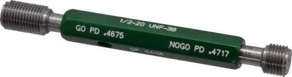 GF Gage - 1/2-20, Class 3B, Double End Plug Thread Go/No Go Gage - Hardened Tool Steel, Size 2 Handle Included - USA Tool & Supply