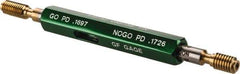 GF Gage - #10-32, Class 3B, Double End Plug Thread Go/No Go Gage - High Speed Steel, Size 0 Handle Included - USA Tool & Supply