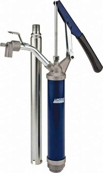 Lincoln - 4.5 Strokes per Gal, 3/4" Outlet, 2 GPM, Brass Hand Operated Barrel Lift Pump - 14 oz per Stroke, 17" OAL, For 15 to 55 Gal Drums, For Paint Thinners & Petrolem Based Media - USA Tool & Supply