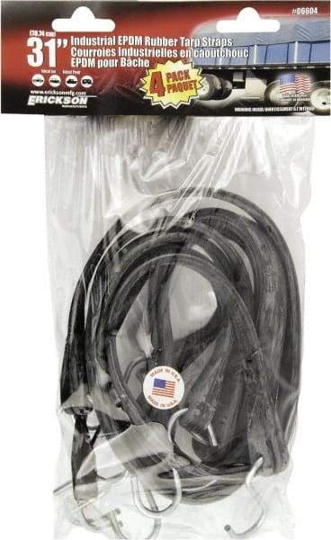 Erickson Manufacturing - Tarp Strap with S Hook - 31" OAL, Black - USA Tool & Supply