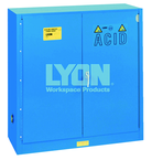 Acid Storage Cabinet - #5541 - 43 x 18 x 44" - 30 Gallon - w/one shelf, two poly trays, bi-fold self-closing door - Blue Only - USA Tool & Supply