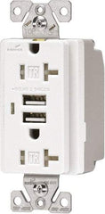 Cooper Wiring Devices - 2 USB Port, 2 Receptacle, 125 VAC, 5 VDC USB Receptacle - 5-15R NEMA Configuration, 20 Amp, Black, 2.1 Amp Charging Power, Automatic Grounding, Screw Mount - USA Tool & Supply