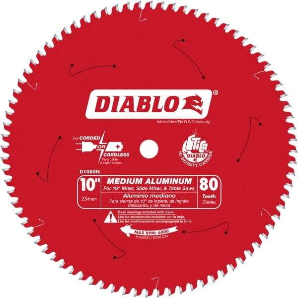 Freud - 10" Diam, 5/8" Arbor Hole Diam, 80 Tooth Wet & Dry Cut Saw Blade - Carbide-Tipped, Burr-Free Action, Standard Round Arbor - USA Tool & Supply