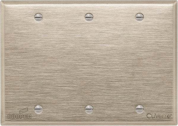 Cooper Wiring Devices - 3 Gang, 4-1/2 Inch Long, Standard Blank Wall Plate - Blank, White Bronze, Antimicrobial Copper - USA Tool & Supply
