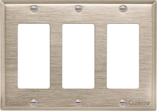 Cooper Wiring Devices - 3 Gang, 4-1/2 Inch Long, Standard Switch Plate - Decorator Switch, White Bronze, Antimicrobial Copper - USA Tool & Supply
