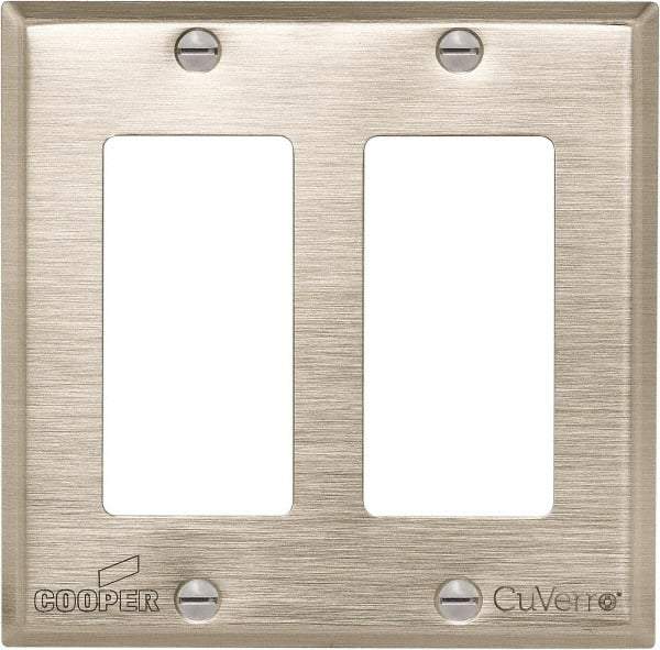 Cooper Wiring Devices - 2 Gang, 4-1/2 Inch Long, Standard Switch Plate - Decorator Switch, White Bronze, Antimicrobial Copper - USA Tool & Supply